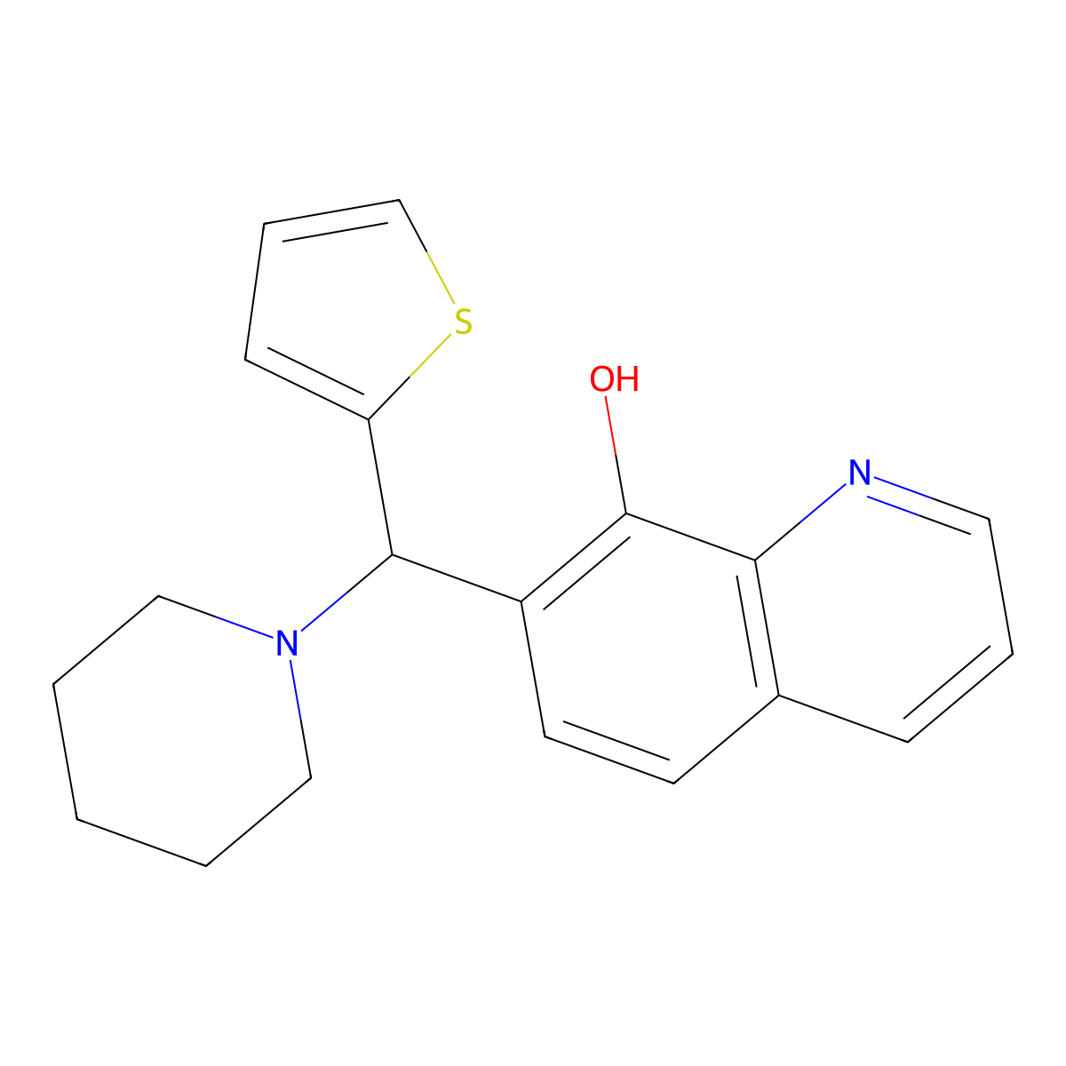 7-(Piperidin-1-yl(thiophen-2-yl)methyl)quinolin-8-ol molecular structure, CAS 385786-46-9