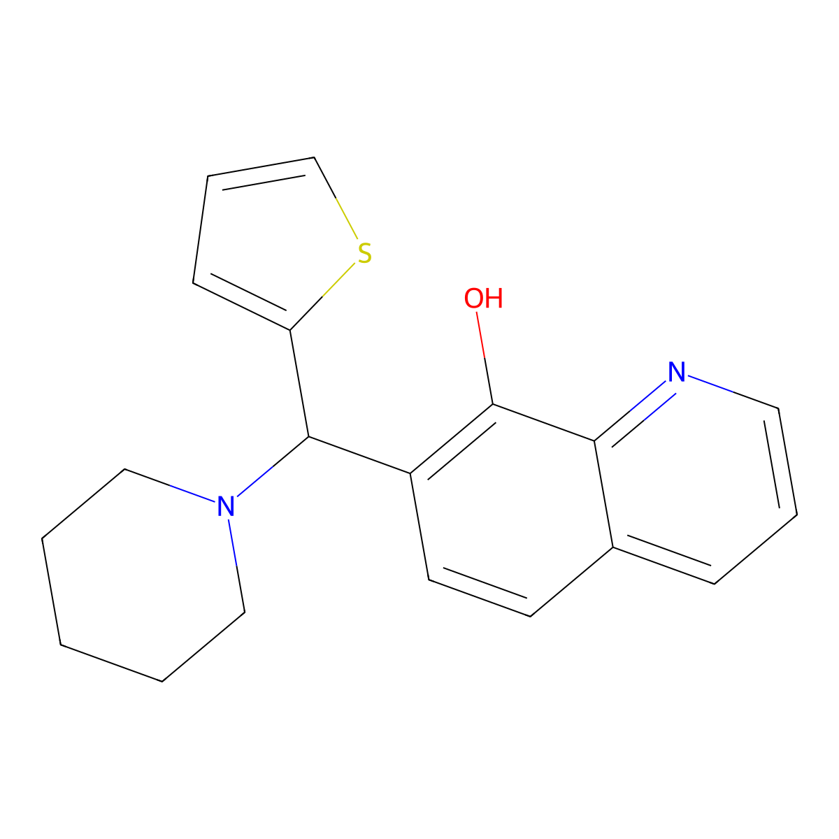 7-(Piperidin-1-yl(thiophen-2-yl)methyl)quinolin-8-ol molecular structure, CAS 385786-46-9