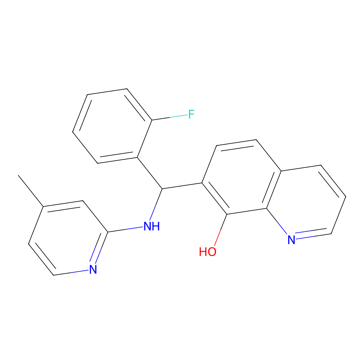 7-((2-Fluorophenyl)(4-methylpyridin-2-ylamino)methyl)quinolin-8-ol molecular structure, CAS 385786-47-0