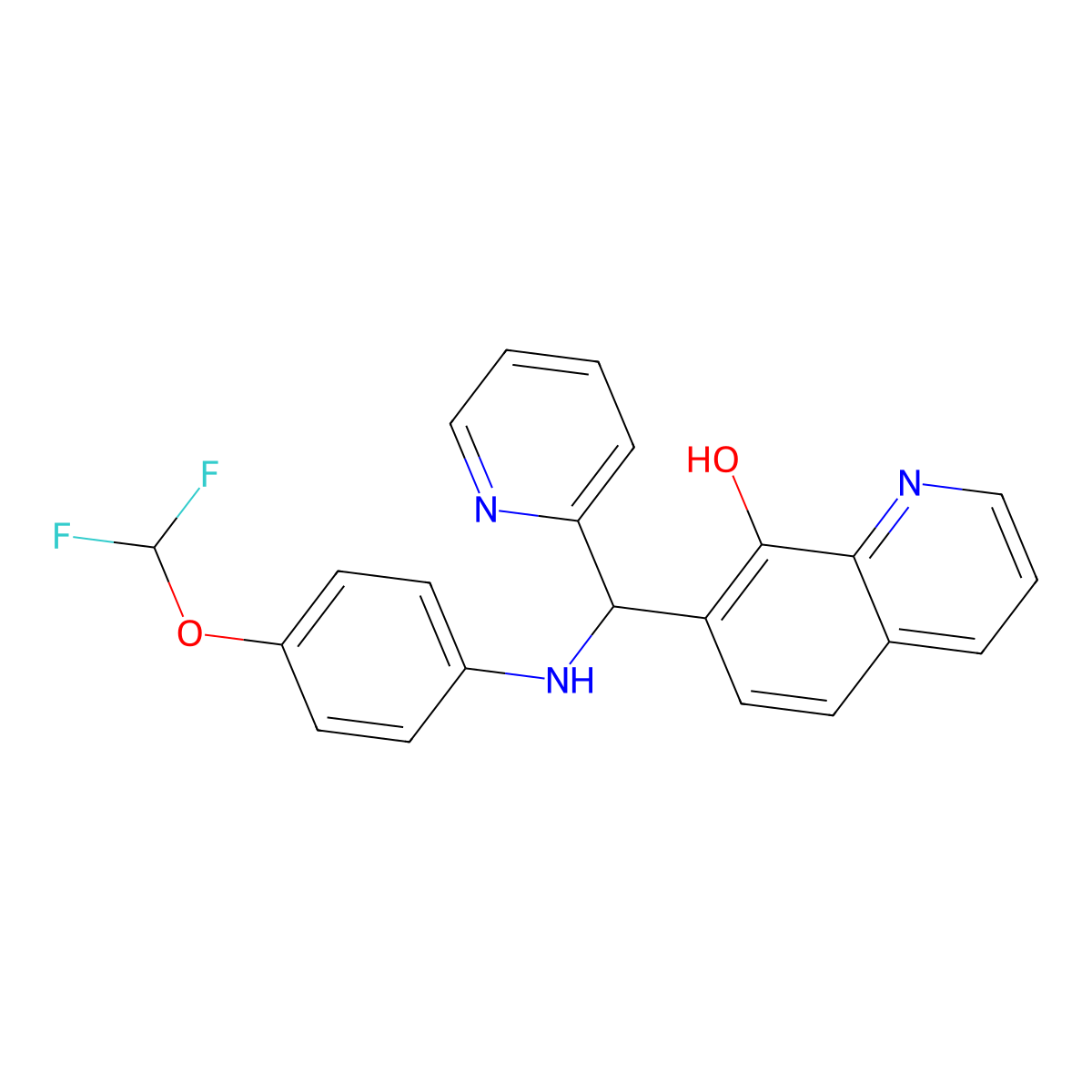 7-(((4-(Difluoromethoxy)phenyl)amino)(pyridin-2-yl)methyl)quinolin-8-ol molecular structure, CAS 385786-50-5