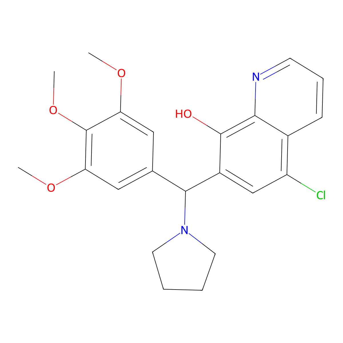 5-Chloro-7-[pyrrolidin-1-yl(3,4,5-trimethoxyphenyl)methyl]quinolin-8-ol molecular structure, CAS 385786-54-9