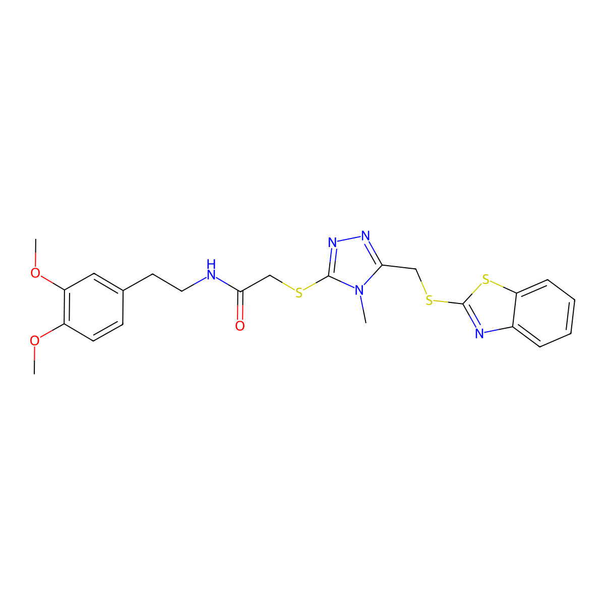 2-((5-((benzo[d]thiazol-2-ylthio)methyl)-4-methyl-4H-1,2,4-triazol-3-yl)thio)-N-(3,4-dimethoxyphenethyl)acetamide molecular structure, CAS 385786-64-1
