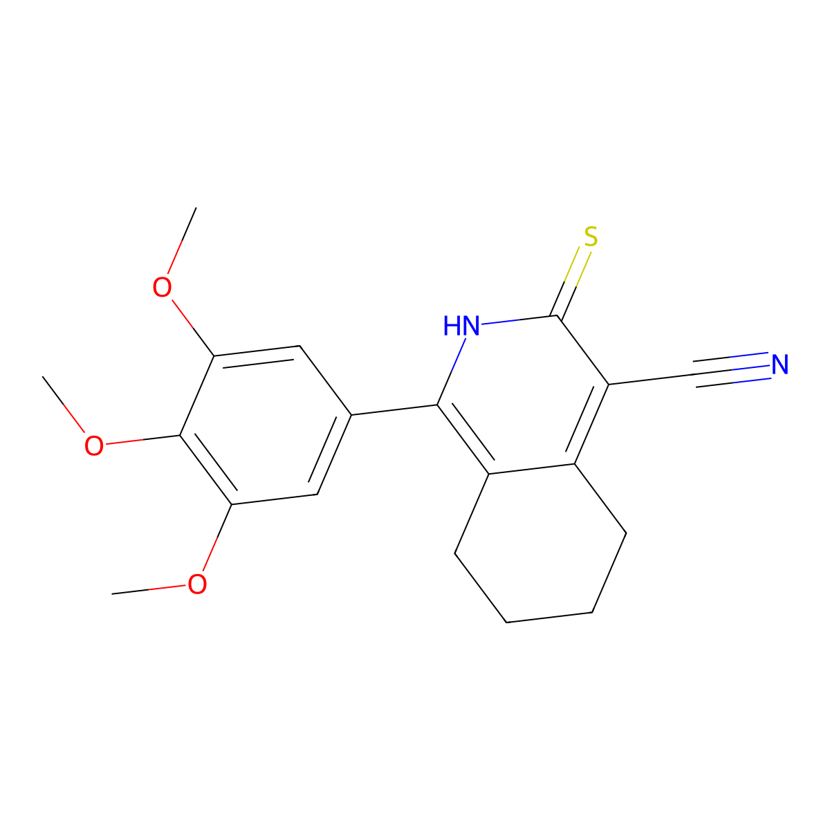 3-Thioxo-1-(3,4,5-trimethoxy-PH)2,3,5,6,7,8-hexahydro-4-isoquinolinecarbonitrile molecular structure, CAS 385786-70-9