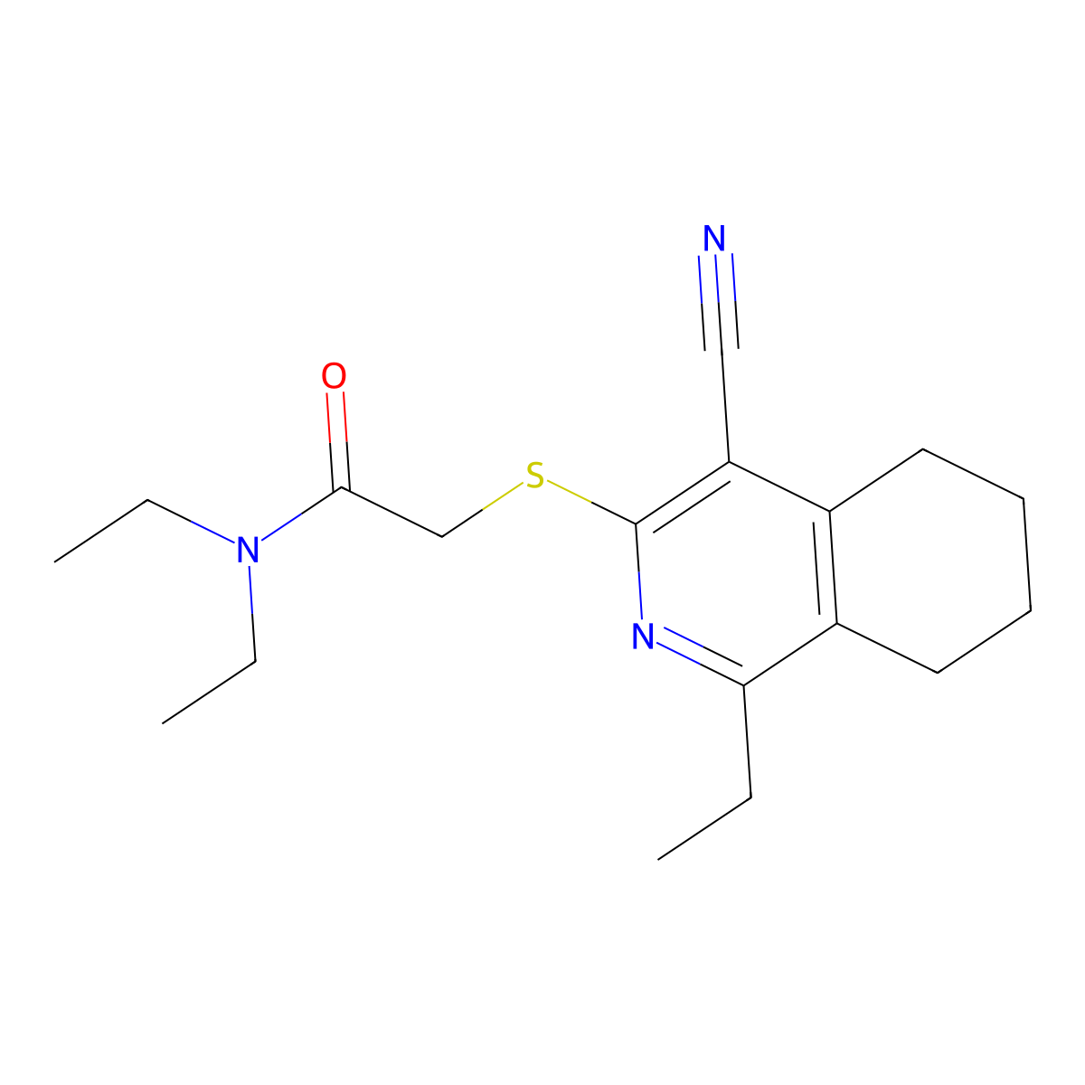 2-[(4-cyano-1-ethyl-5,6,7,8-tetrahydroisoquinolin-3-yl)sulfanyl]-N,N-diethylacetamide molecular structure, CAS 385786-71-0