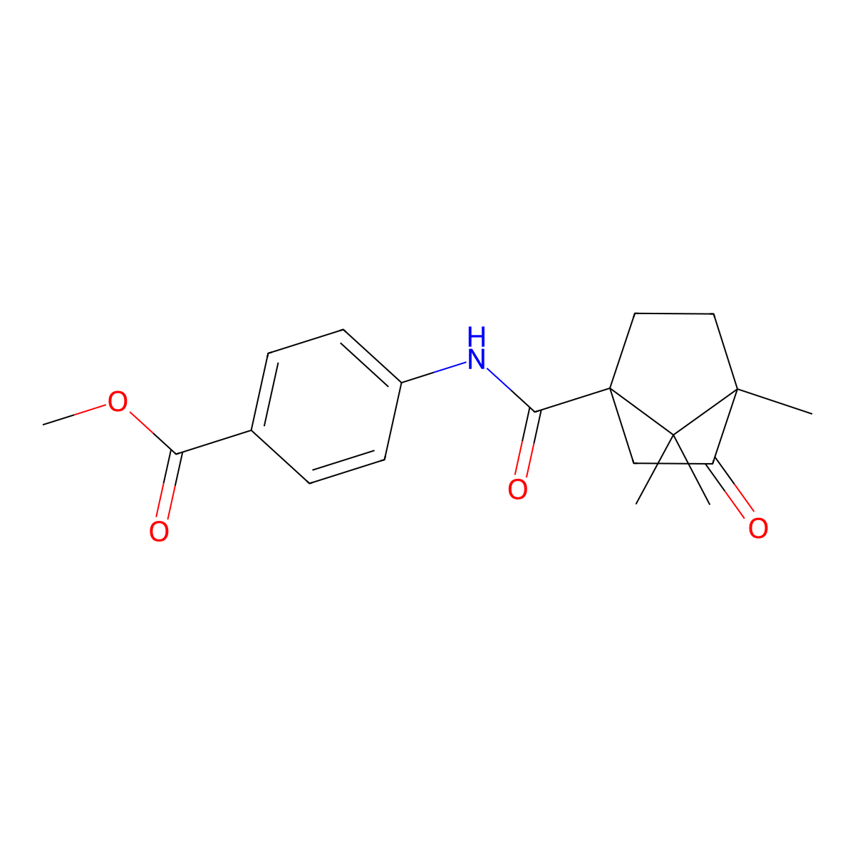 Methyl 4-{[(4,7,7-trimethyl-3-oxobicyclo[2.2.1]hept-1-yl)carbonyl]amino}benzoate molecular structure, CAS 385786-77-6