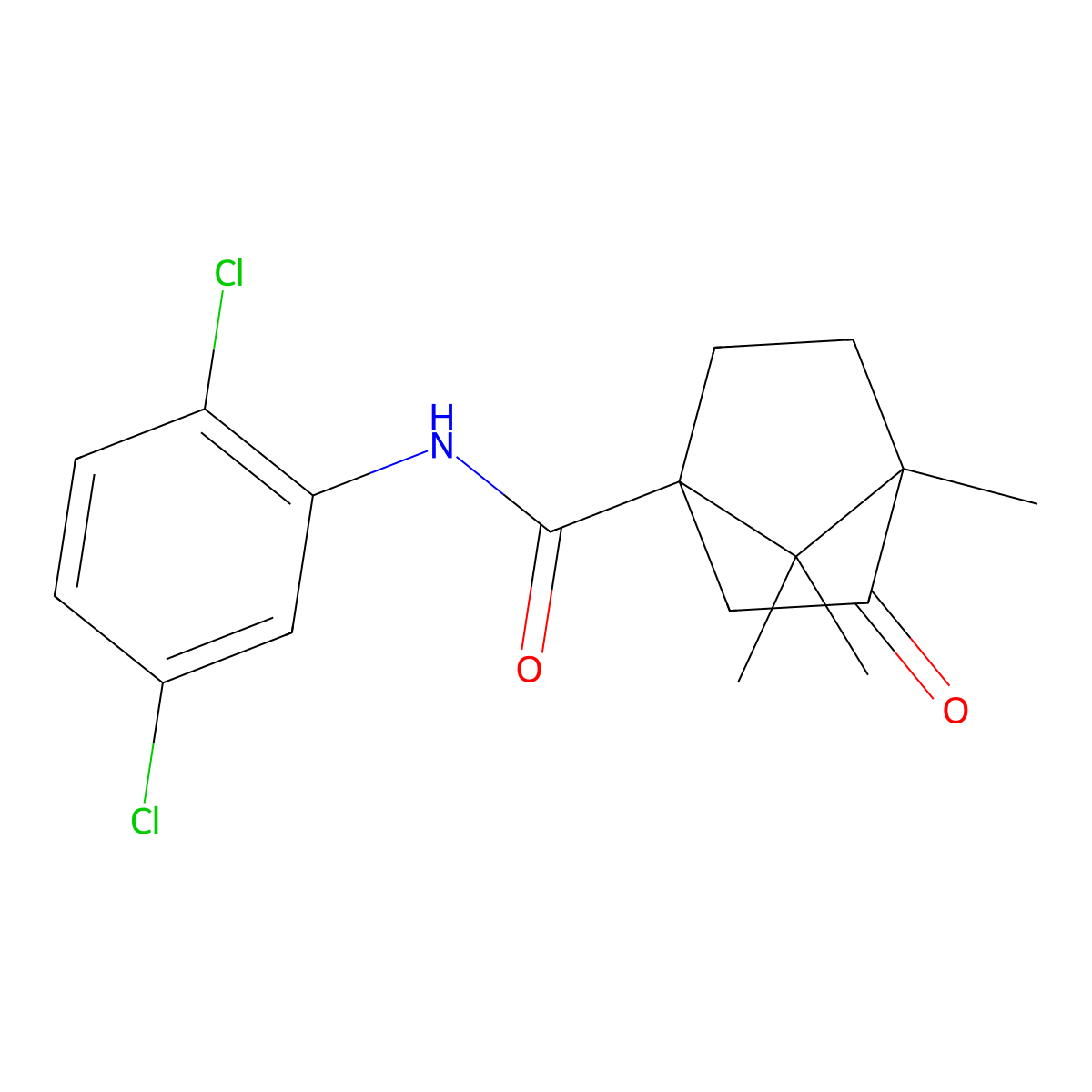 N-(2,5-dichlorophenyl)-4,7,7-trimethyl-3-oxobicyclo[2.2.1]heptane-1-carboxamide molecular structure, CAS 385786-82-3