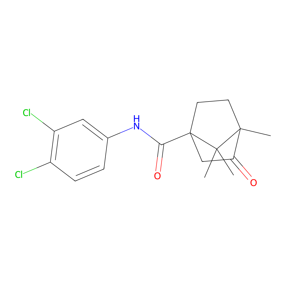 N-(3,4-dichlorophenyl)-4,7,7-trimethyl-3-oxobicyclo[2.2.1]heptane-1-carboxamide molecular structure, CAS 385786-83-4