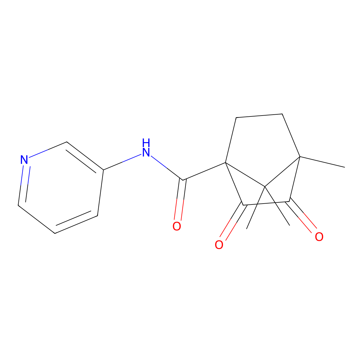 1,7,7-trimethyl-2,3-dioxo-N-pyridin-3-ylbicyclo[2.2.1]heptane-4-carboxamide molecular structure, CAS 385786-93-6