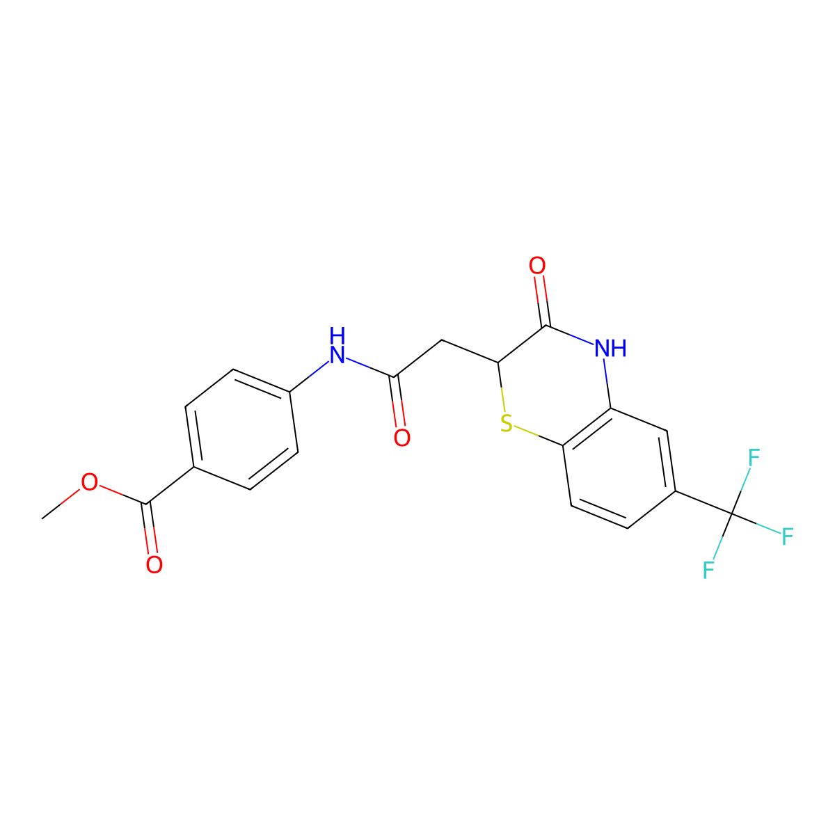 methyl 4-({[3-oxo-6-(trifluoromethyl)-3,4-dihydro-2H-1,4-benzothiazin-2-yl]acetyl}amino)benzoate molecular structure, CAS 385787-07-5