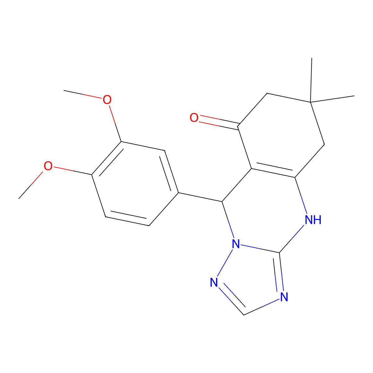 9-(3,4-dimethoxyphenyl)-6,6-dimethyl-5,6,7,9-tetrahydro-[1,2,4]triazolo[5,1-b]quinazolin-8(4H)-one molecular structure, CAS 385787-42-8