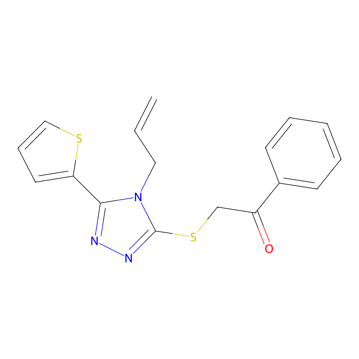 2-((4-Allyl-5-(2-thienyl)-4H-1,2,4-triazol-3-YL)thio)-1-phenylethanone molecular structure, CAS 385787-69-9