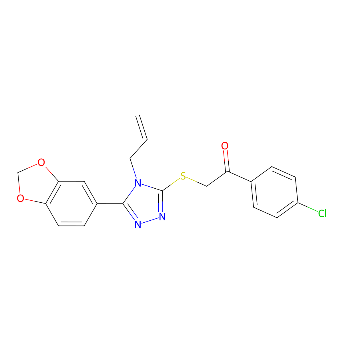 2-(4-Allyl-5-benzo[1,3]dioxol-5-yl-4H-[1,2,4]triazol-3-ylsulfanyl)-1-(4-chloro-phenyl)-ethanone molecular structure, CAS 385787-71-3