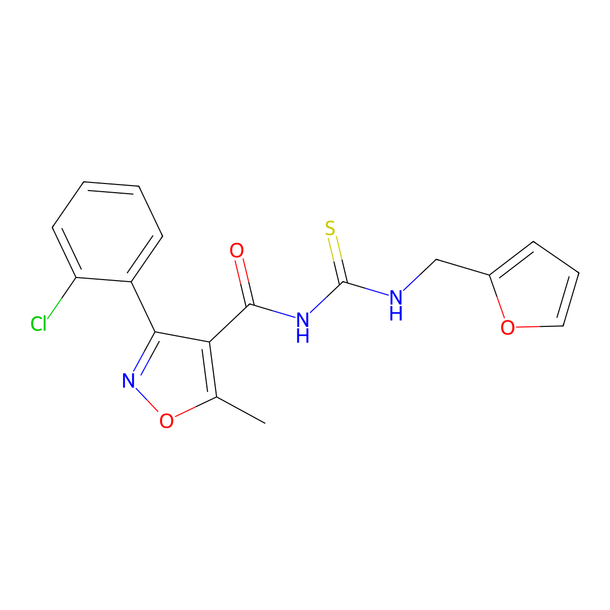 3-(2-chlorophenyl)-N-((furan-2-ylmethyl)carbamothioyl)-5-methylisoxazole-4-carboxamide molecular structure, CAS 385787-79-1