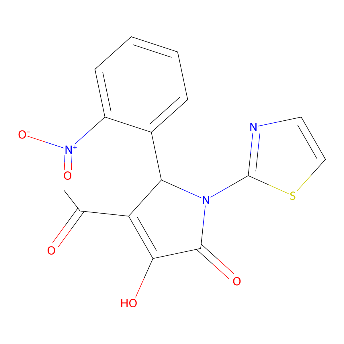 3-acetyl-4-hydroxy-2-(2-nitrophenyl)-1-(1,3-thiazol-2-yl)-2H-pyrrol-5-one molecular structure, CAS 385795-42-6