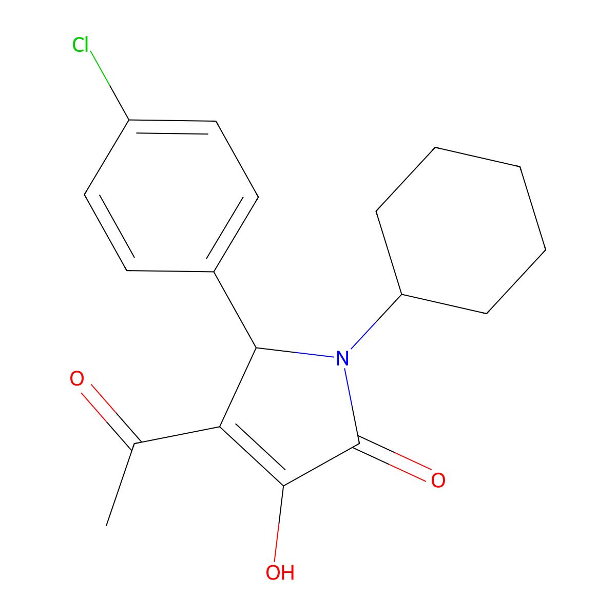 3-acetyl-2-(4-chlorophenyl)-1-cyclohexyl-4-hydroxy-2H-pyrrol-5-one molecular structure, CAS 385796-51-0