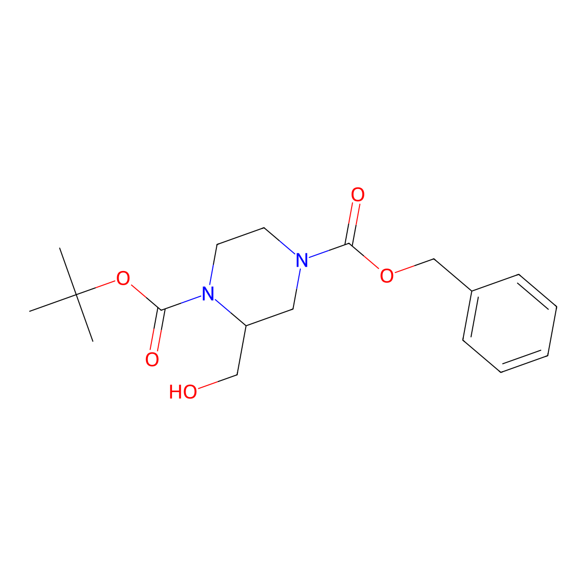 (S)-4-benzyl 1-tert-butyl 2-(hydroxymethyl)piperazine-1,4-dicarboxylate molecular structure, CAS 385802-84-6