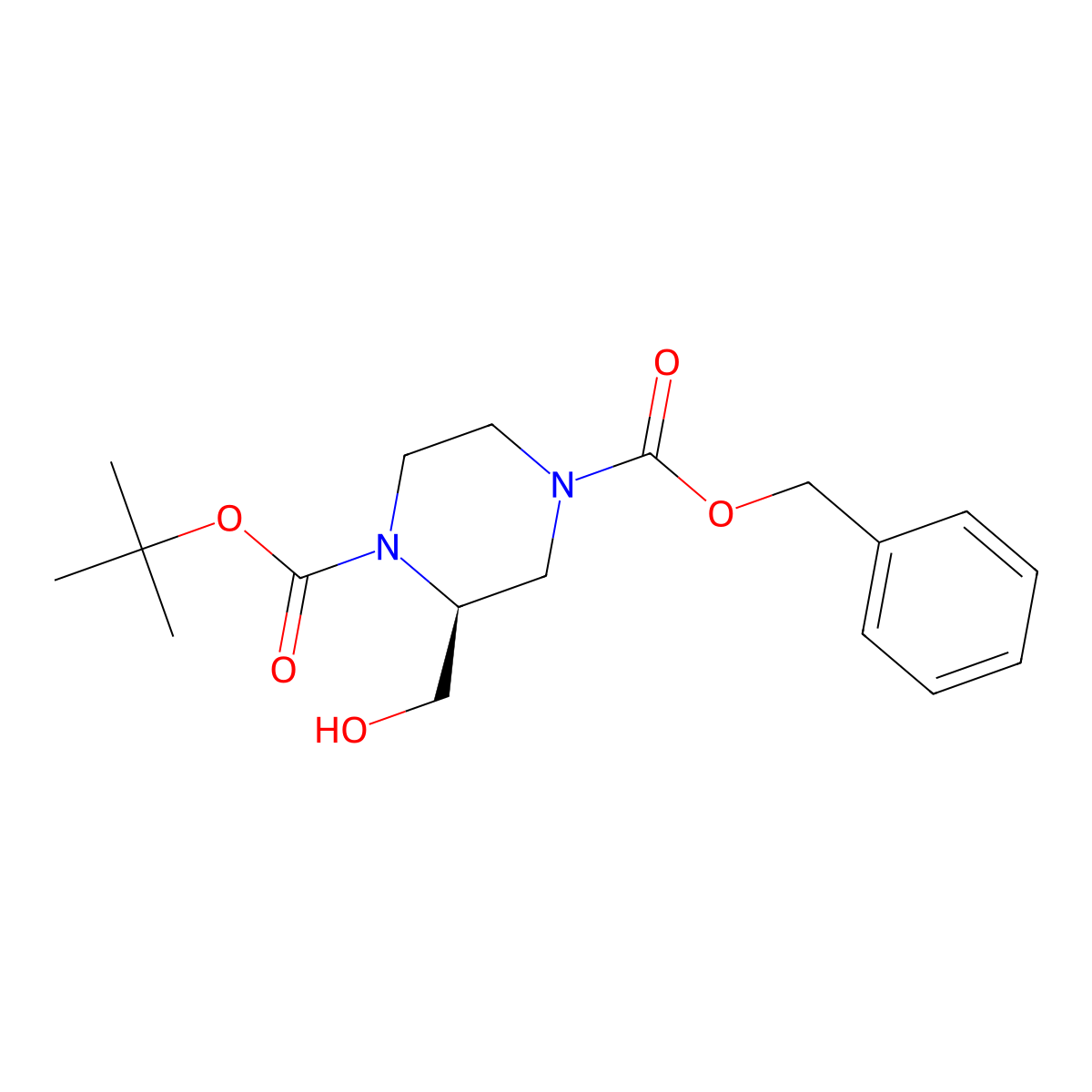(S)-4-benzyl 1-tert-butyl 2-(hydroxymethyl)piperazine-1,4-dicarboxylate molecular structure, CAS 385802-84-6