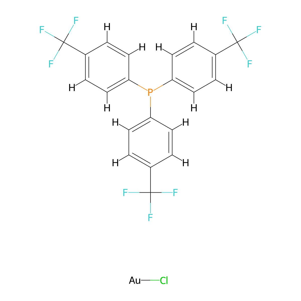 Chloro[tris(para-trifluoromethylphenyl)phosphine]gold(I) molecular structure, CAS 385815-83-8