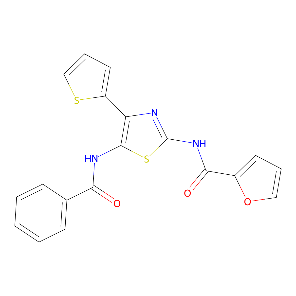 N-[5-benzamido-4-(thiophen-2-yl)-1,3-thiazol-2-yl]furan-2-carboxamide molecular structure, CAS 385834-02-6