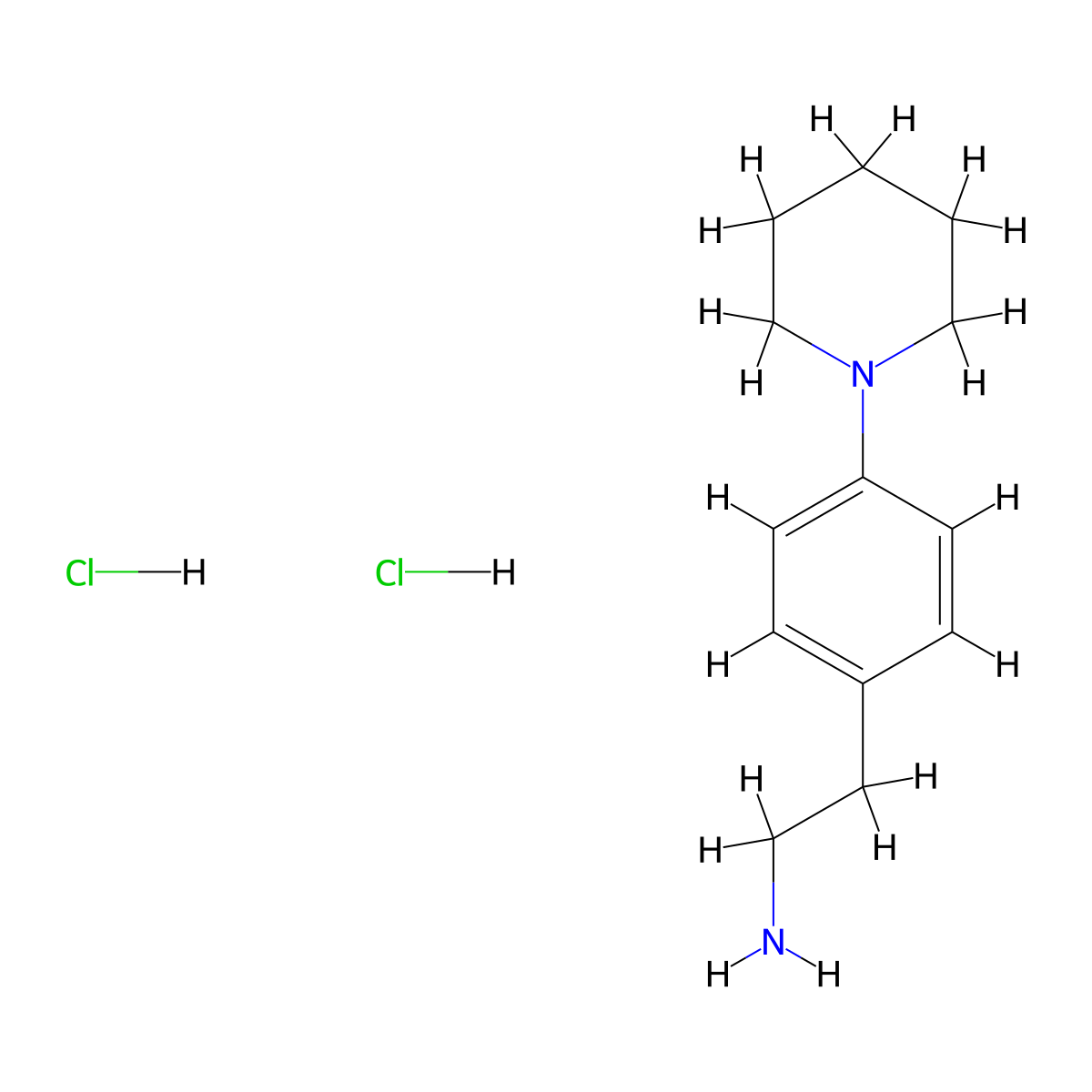 Phenethylamine, 4-piperidino-, dihydrochloride molecular structure, CAS 38589-10-5