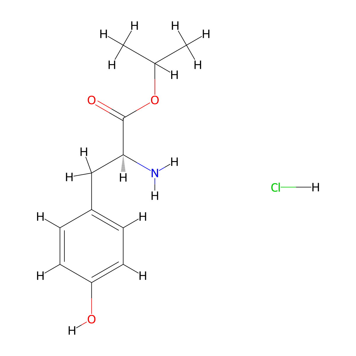 propan-2-yl (2S)-2-amino-3-(4-hydroxyphenyl)propanoate hydrochloride molecular structure, CAS 38589-95-6