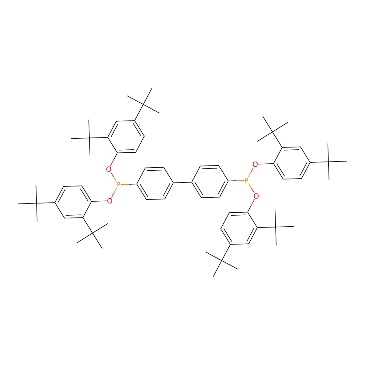 Tetrakis(2,4-di-tert-butylphenyl) [1,1'-biphenyl]-4,4'-diylbis(phosphonite) molecular structure, CAS 38613-77-3