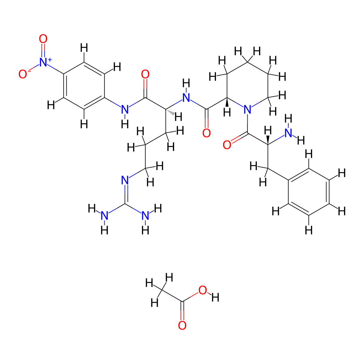 L-Argininamide-D-phenylalanyl-L-2-piperidinecarbonyl-N-(4-nitrophenyl) Acetic Acid (D-PHE-PIP-ARG-PNA) molecular structure, CAS 386253-60-7