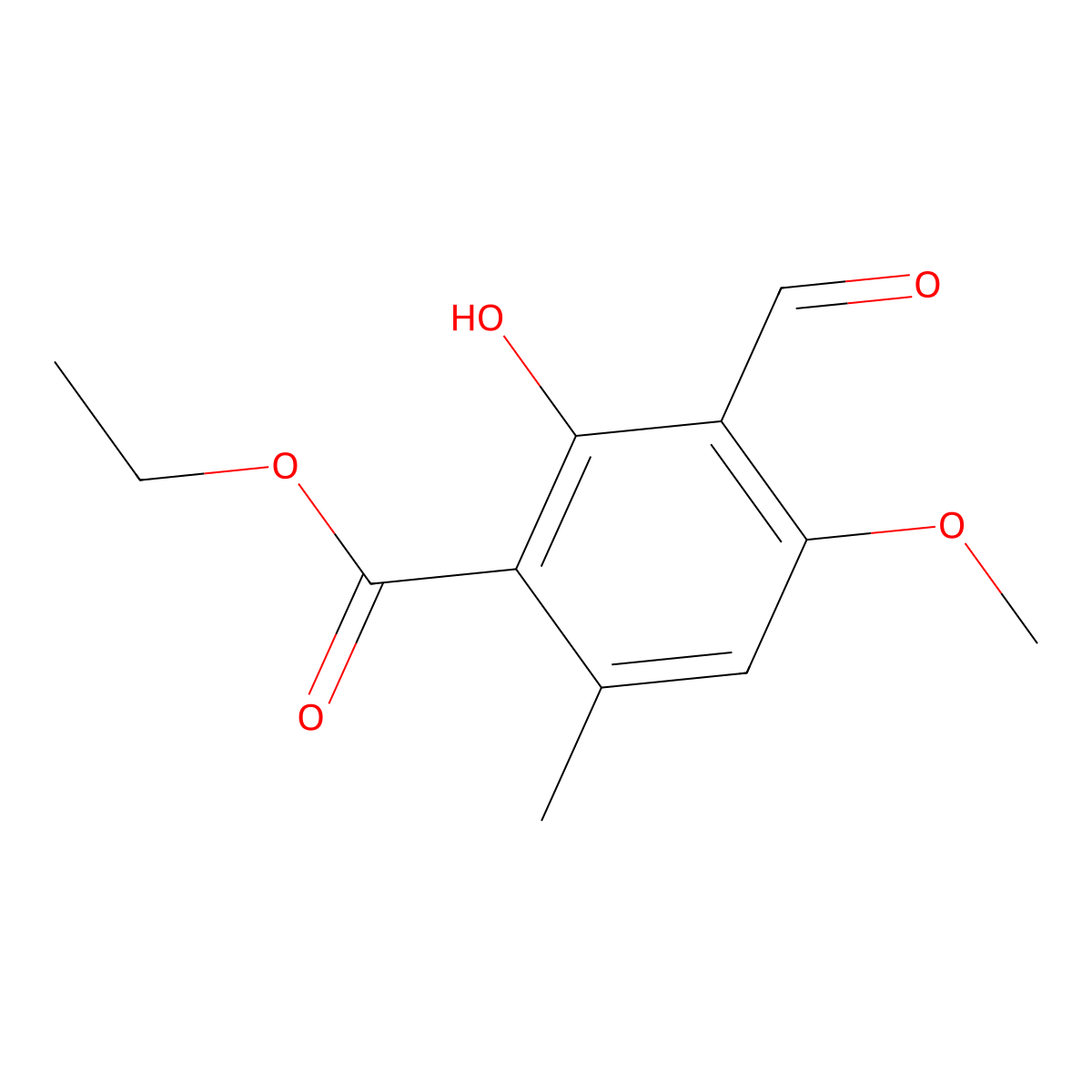 Ethyl 3-formyl-2-hydroxy-4-methoxy-6-methylbenzoate molecular structure, CAS 38629-37-7