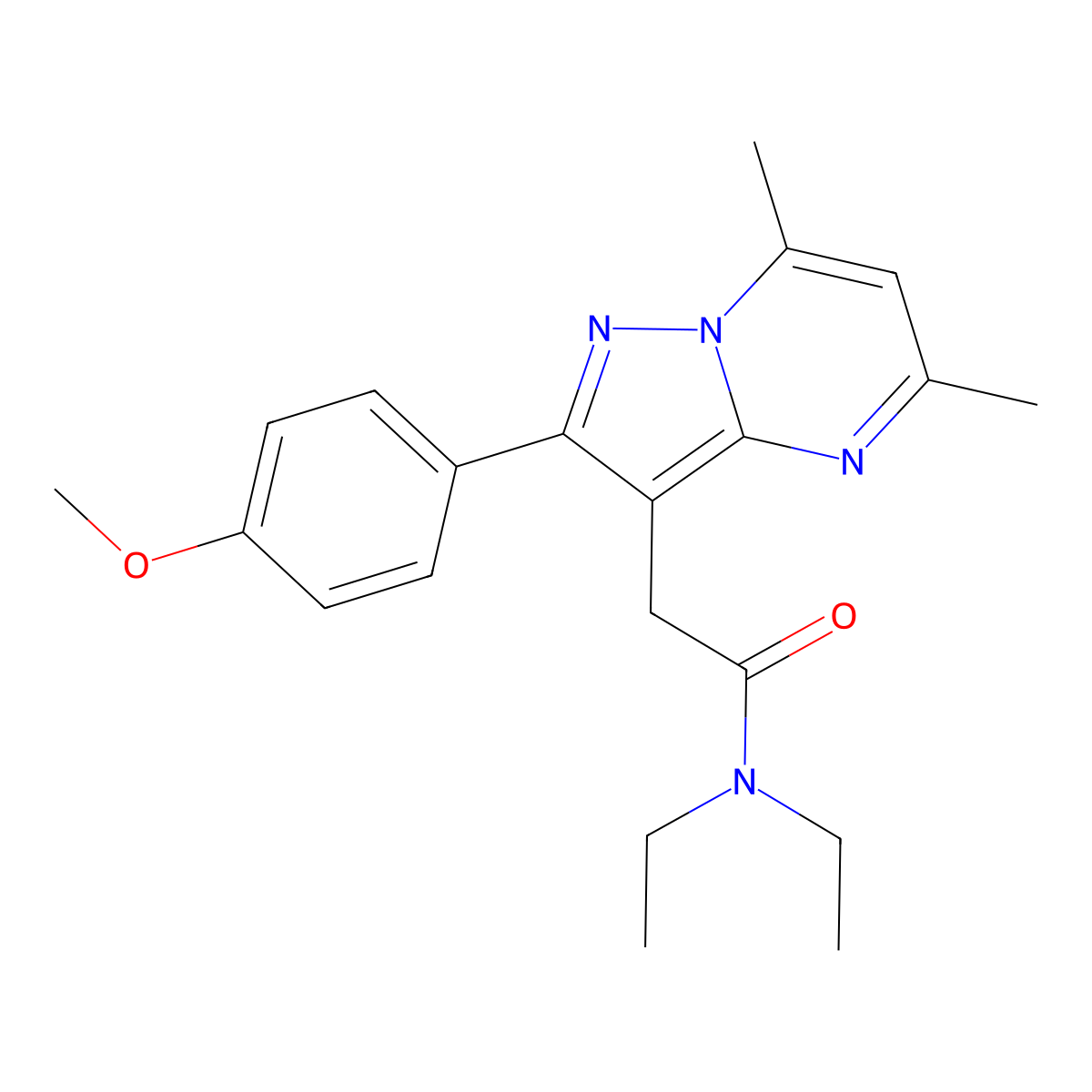 N,N-Diethyl-2-(2-(4-methoxyphenyl)-5,7-dimethylpyrazolo(1,5-a)pyrimidin-3-yl)acetamide molecular structure, CAS 386297-97-8