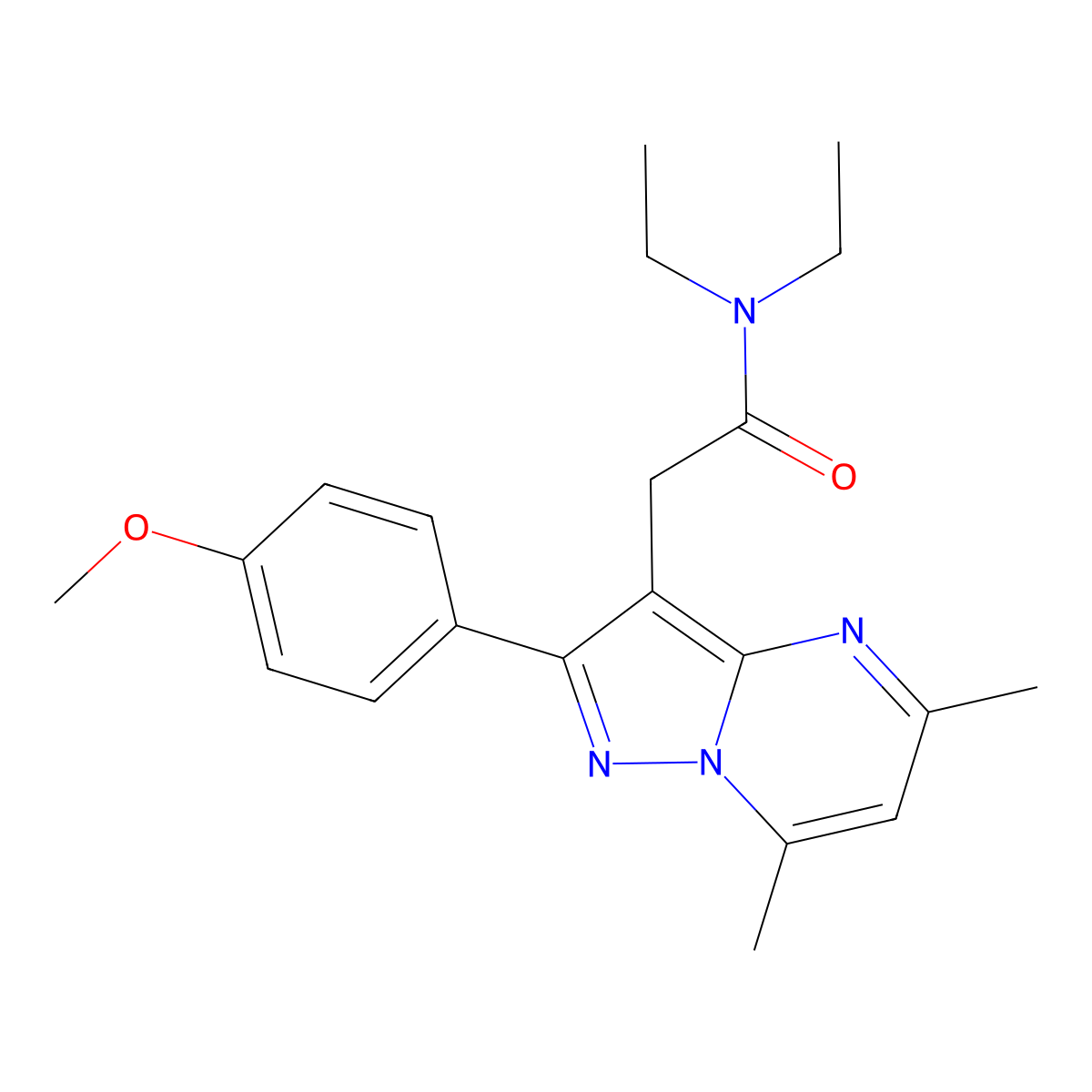 N,N-Diethyl-2-(2-(4-methoxyphenyl)-5,7-dimethylpyrazolo(1,5-a)pyrimidin-3-yl)acetamide molecular structure, CAS 386297-97-8