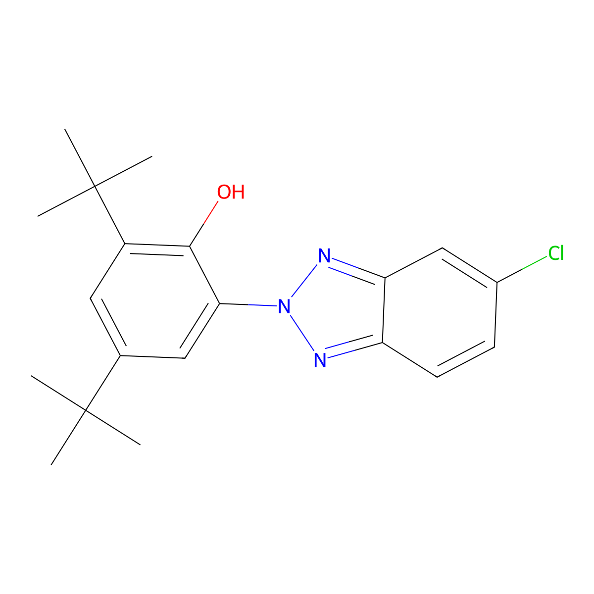 2,4-Di-tert-butyl-6-(5-chloro-2H-benzotriazol-2-yl)phenol molecular structure, CAS 3864-99-1