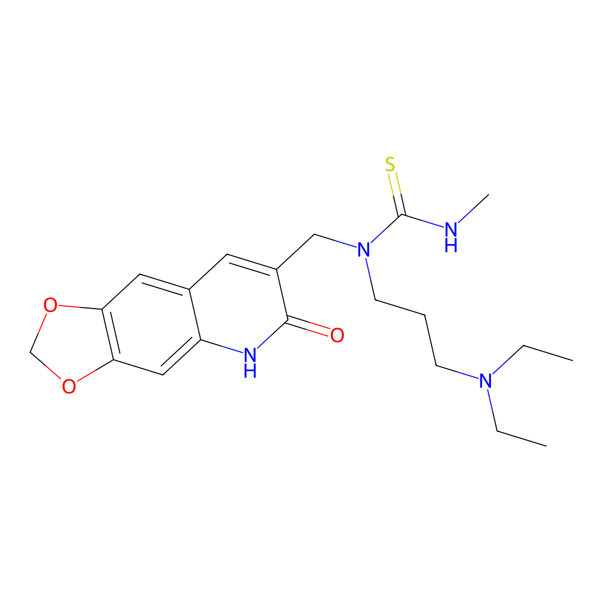 1-(3-Diethylamino-propyl)-3-methyl-1-(6-oxo-5,6-dihydro-[1,3]dioxolo[4,5-g]quinolin-7-ylmethyl)-thiourea molecular structure, CAS 3866-26-0