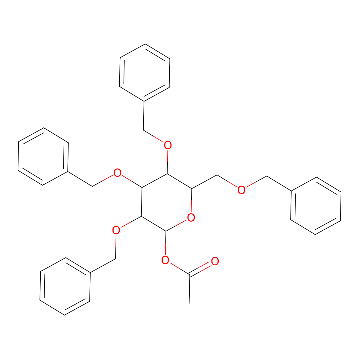 1-O-acetyl-2,3,4,6-tetra-O-benzyl-D-glucopyranose molecular structure, CAS 3866-62-4