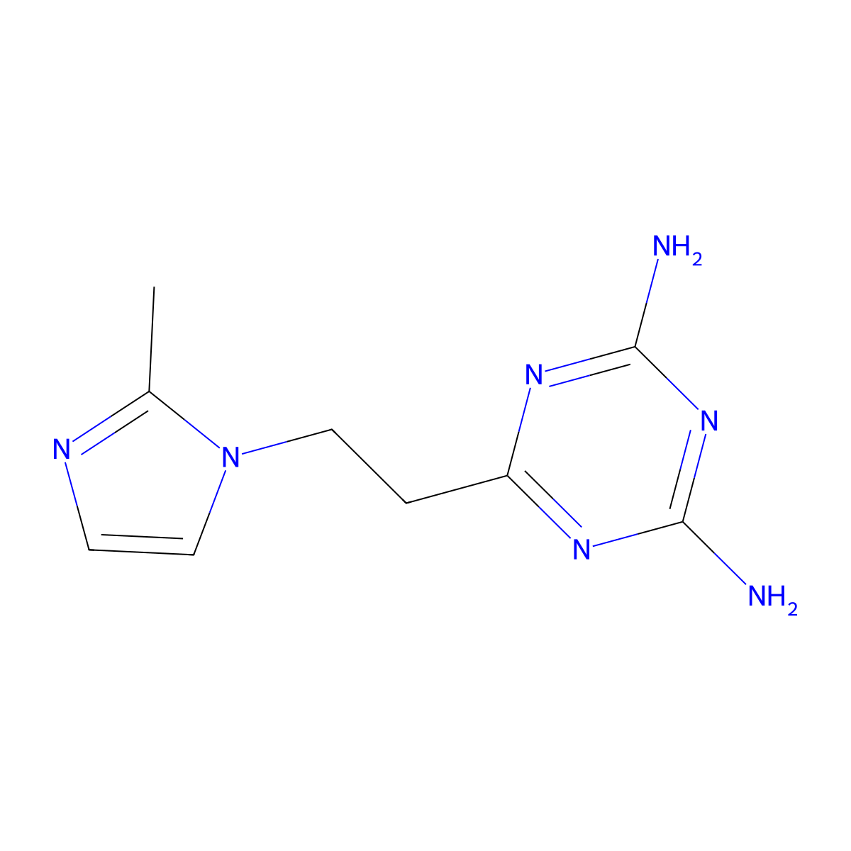 1,3,5-Triazine-2,4-diamine, 6-[2-(2-methyl-1H-imidazol-1-yl)ethyl]- molecular structure, CAS 38668-46-1