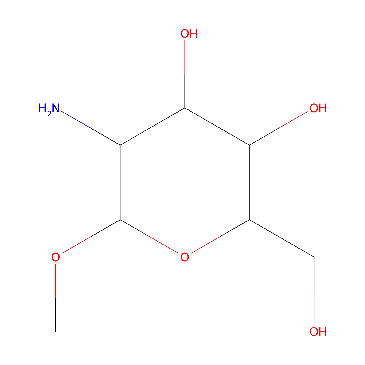 Methyl 2-amino-2-deoxy-beta-D-glucopyranoside molecular structure, CAS 3867-92-3