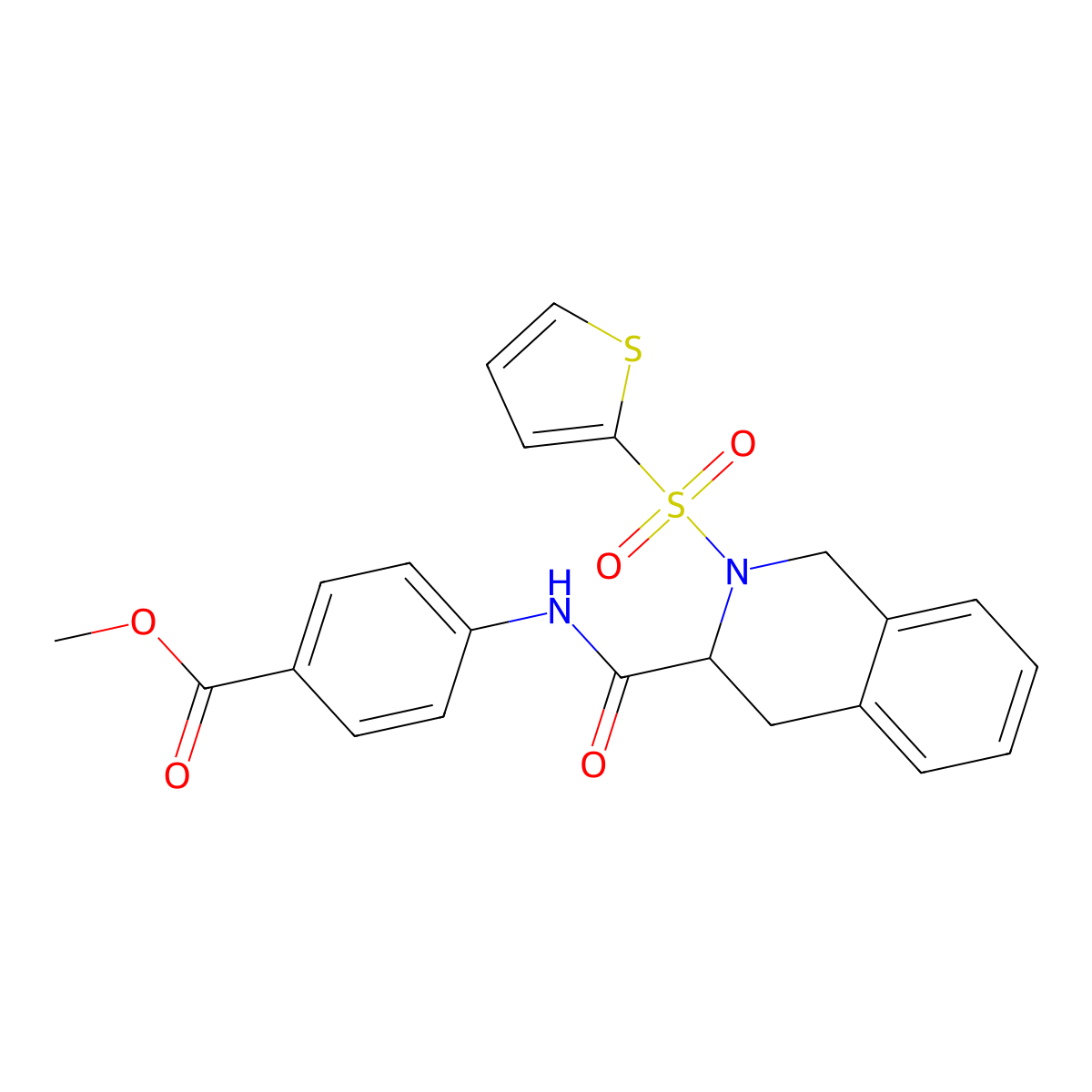 Methyl 4-({[2-(thien-2-ylsulfonyl)-1,2,3,4-tetrahydroisoquinolin-3-yl]carbonyl}amino)benzoate molecular structure, CAS 386701-90-2
