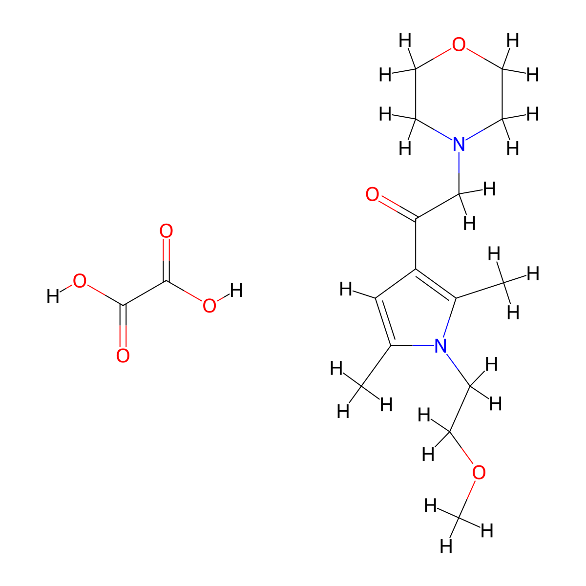 1-[1-(2-methoxyethyl)-2,5-dimethyl-1H-pyrrol-3-yl]-2-(morpholin-4-yl)ethan-1-one; oxalic acid molecular structure, CAS 386702-12-1