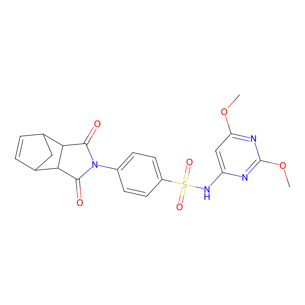 N-(2,6-dimethoxypyrimidin-4-yl)-4-(1,3-dioxo-3a,4,7,7a-tetrahydro-1H-4,7-methanoisoindol-2(3H)-yl)benzenesulfonamide molecular structure, CAS 386702-16-5