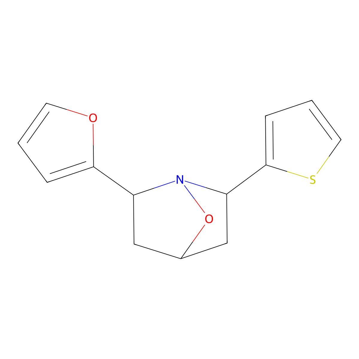2-(2-Furanyl)-6-(2-thienyl)-7-oxa-1-azabicyclo[2.2.1]heptane molecular structure, CAS 386702-31-4