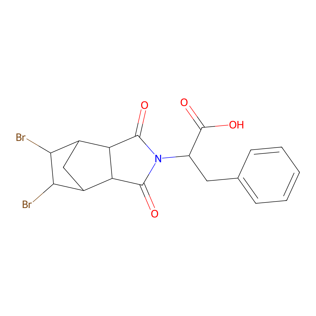 2-(5,6-dibromo-1,3-dioxooctahydro-2H-4,7-methanoisoindol-2-yl)-3-phenylpropanoic acid molecular structure, CAS 386702-34-7