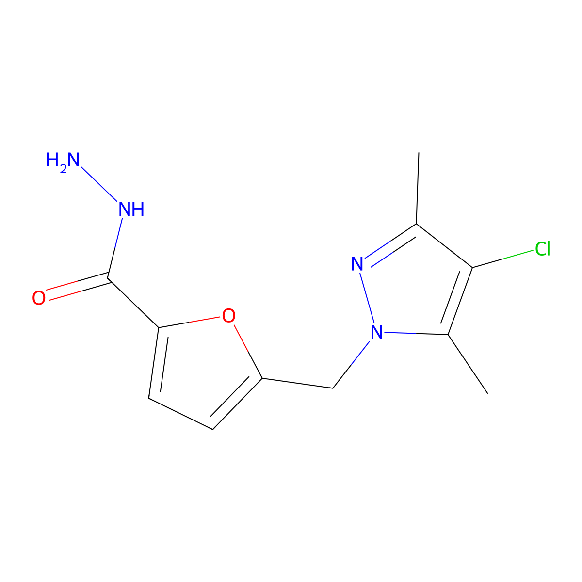 5-[(4-chloro-3,5-dimethyl-1H-pyrazol-1-yl)methyl]-2-furohydrazide molecular structure, CAS 386705-59-5