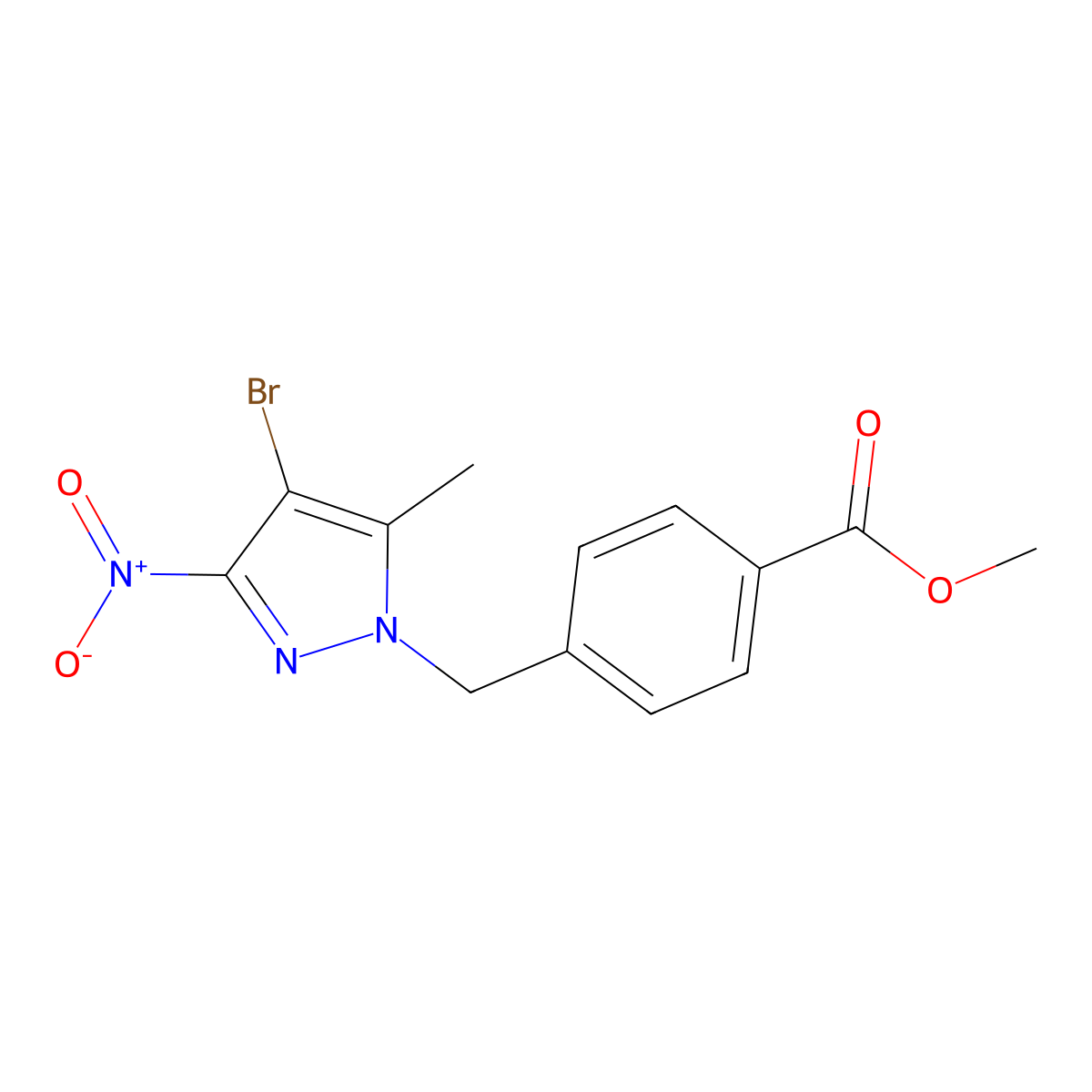 Methyl 4-[(4-bromo-5-methyl-3-nitropyrazol-1-yl)methyl]benzoate molecular structure, CAS 386705-88-0