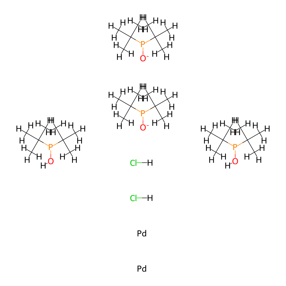 Dihydrogen Di-mu-chlorotetrakis(di-tert-butylphosphinito)dipalladate molecular structure, CAS 386706-31-6