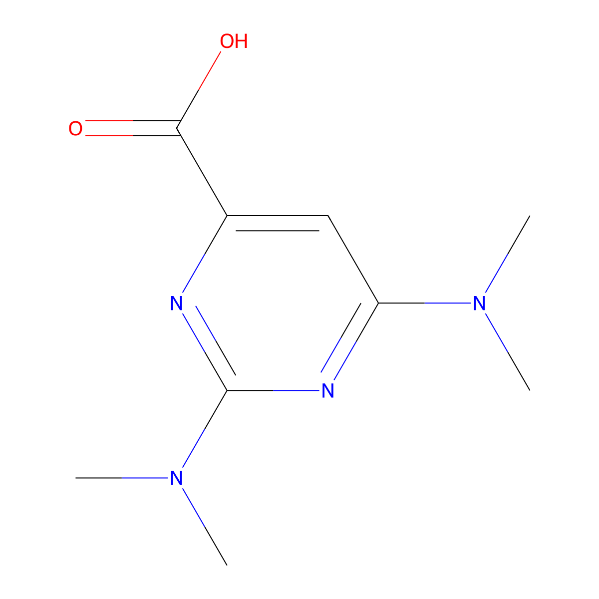 2,4-Bis(dimethylamino)pyrimidine-6-carboxylic acid molecular structure, CAS 386715-39-5