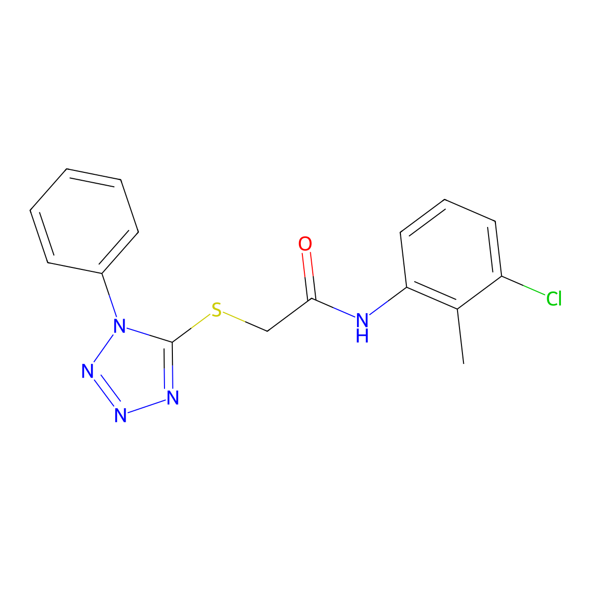 N-(3-chloro-2-methylphenyl)-2-(1-phenyltetrazol-5-yl)sulfanylacetamide molecular structure, CAS 386716-03-6