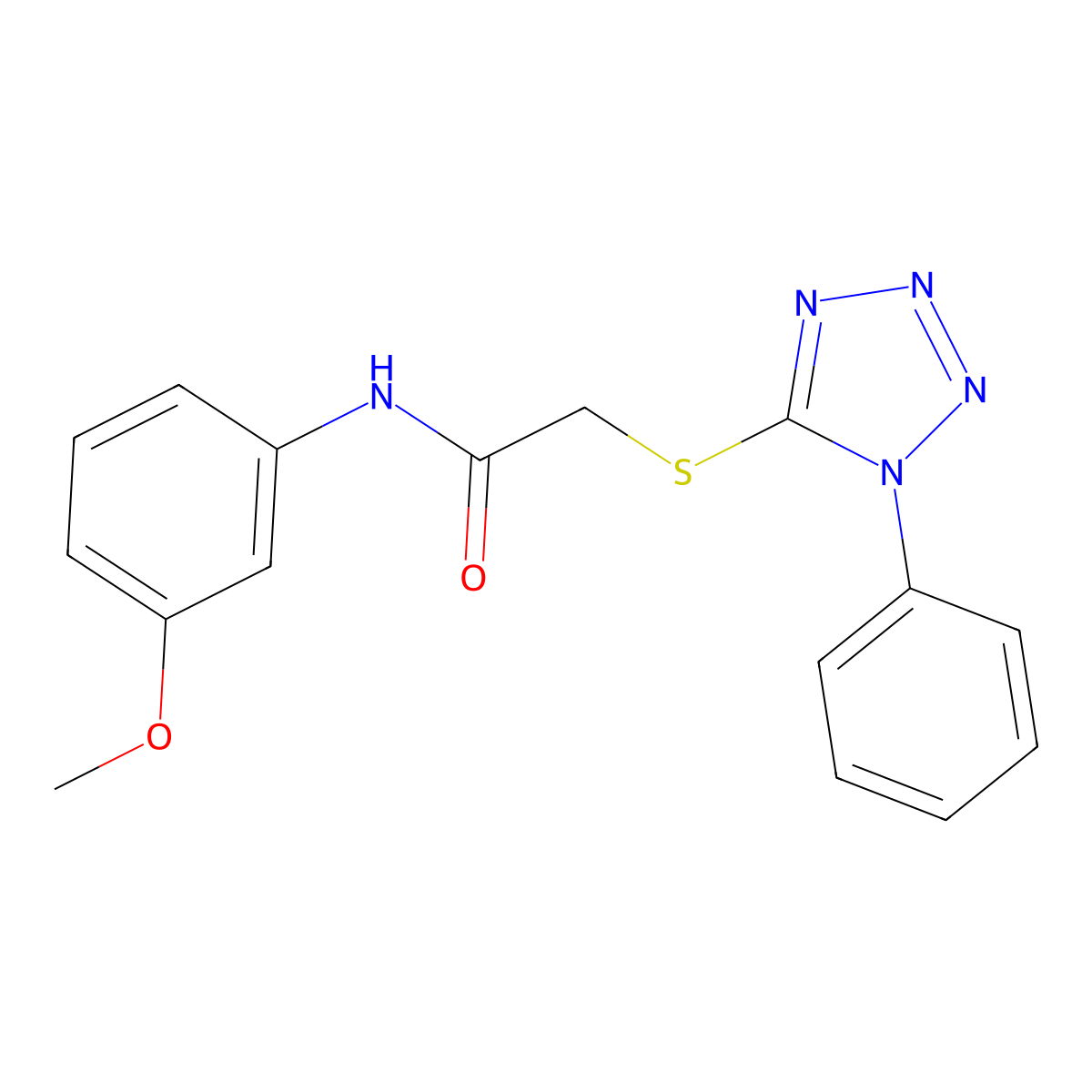 N-(3-methoxyphenyl)-2-(1-phenyltetrazol-5-yl)sulfanylacetamide molecular structure, CAS 386716-07-0