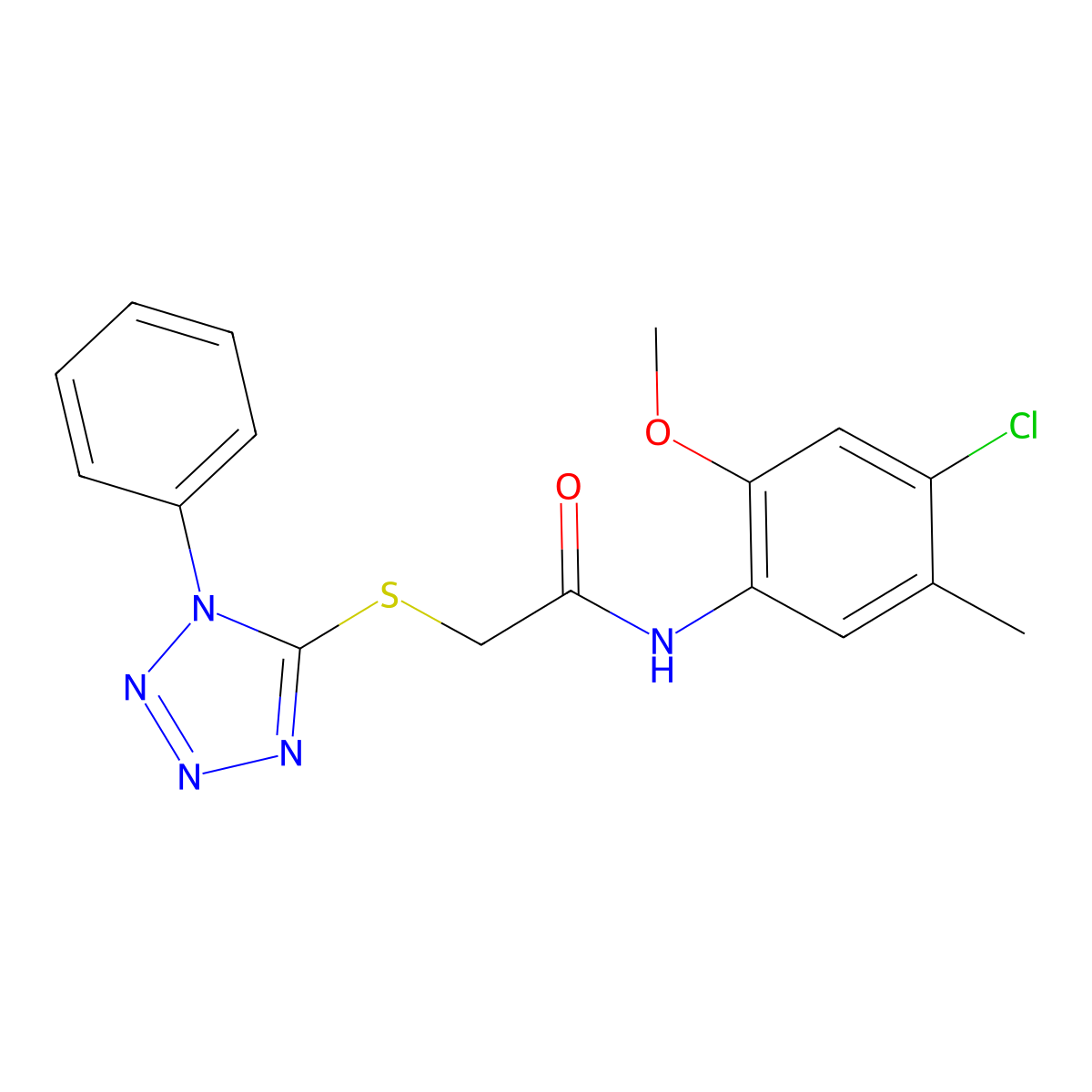 N-(4-chloro-2-methoxy-5-methylphenyl)-2-(1-phenyltetrazol-5-yl)sulfanylacetamide molecular structure, CAS 386716-13-8