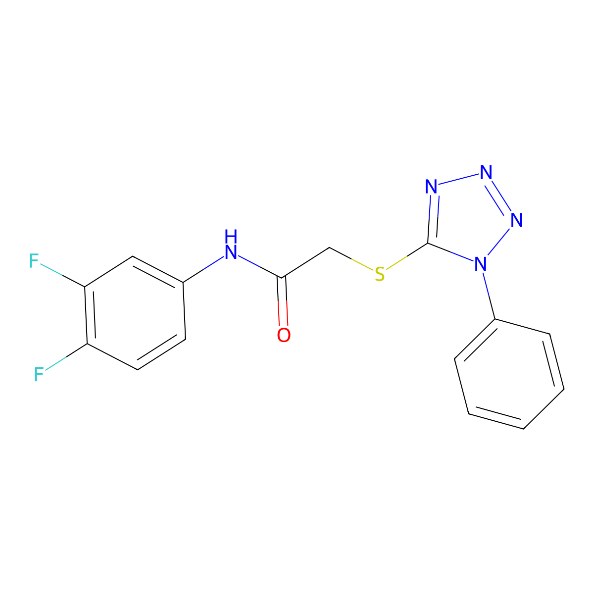 N-(3,4-difluorophenyl)-2-[(1-phenyl-1H-tetrazol-5-yl)sulfanyl]acetamide molecular structure, CAS 386716-14-9