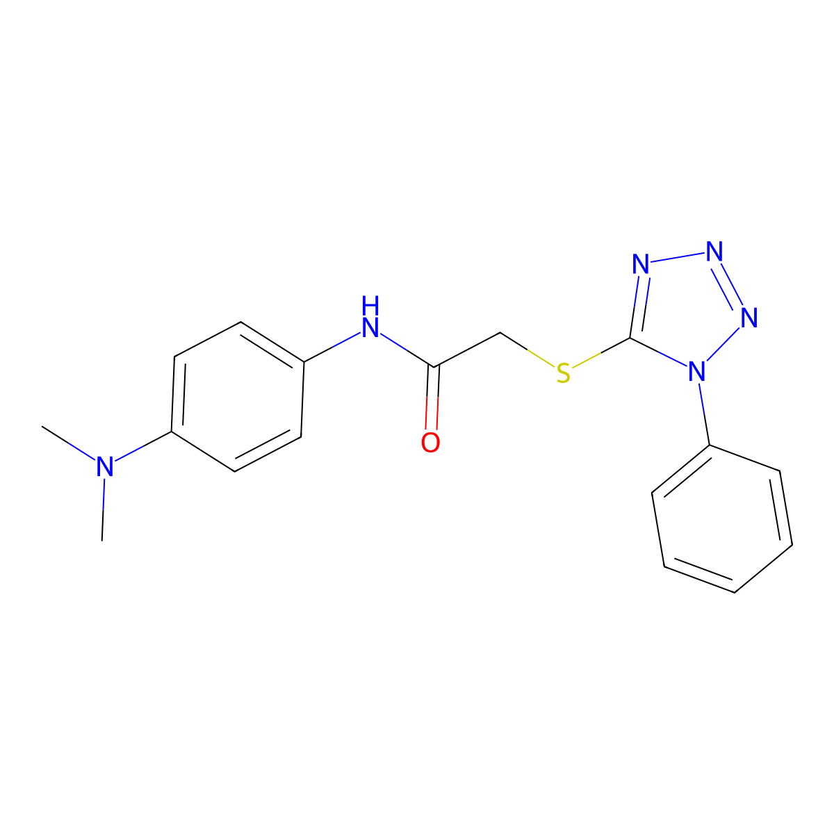 N-[4-(dimethylamino)phenyl]-2-[(1-phenyl-1H-tetraazol-5-yl)sulfanyl]acetamide molecular structure, CAS 386716-18-3
