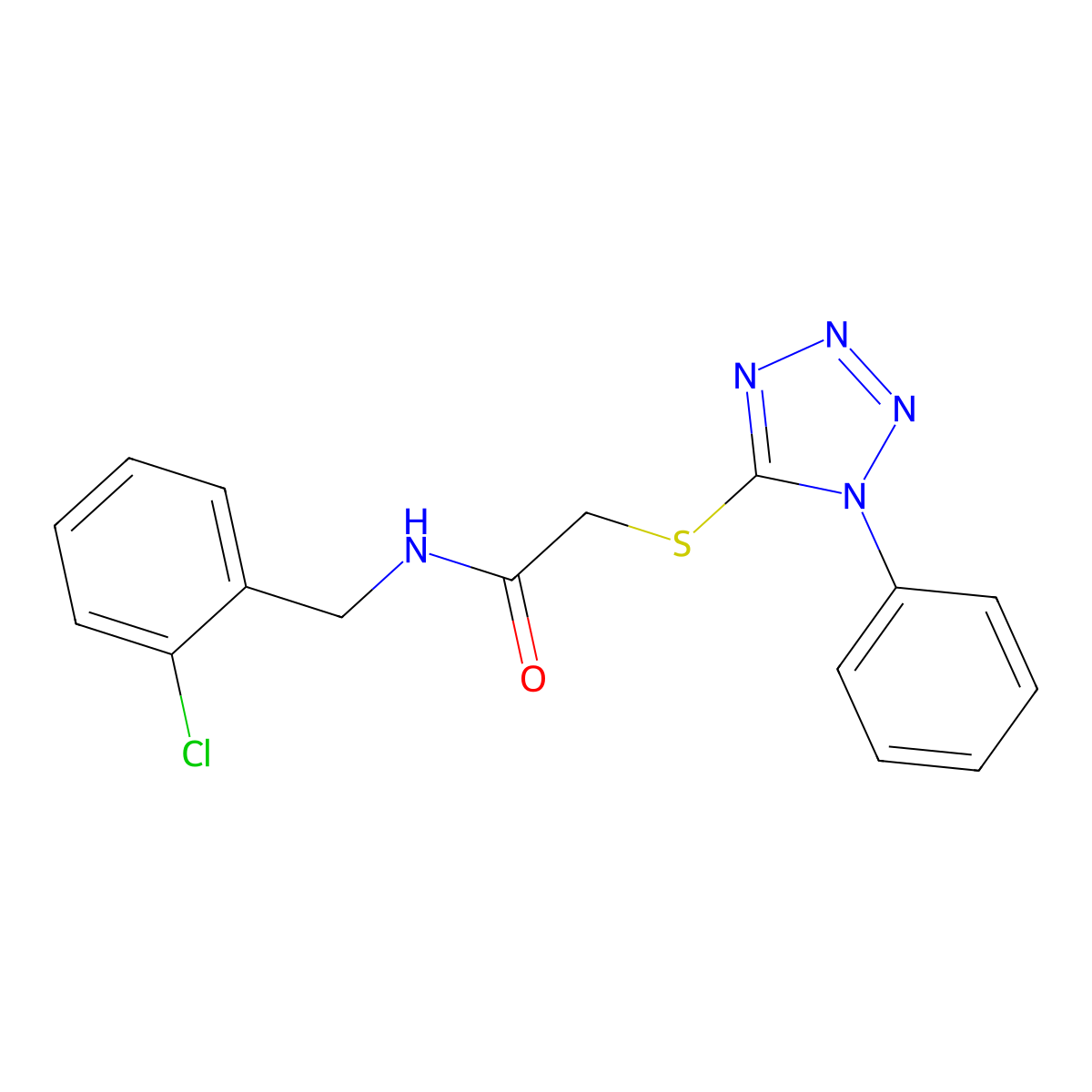 N-(2-chlorobenzyl)-2-[(1-phenyl-1H-tetrazol-5-yl)sulfanyl]acetamide molecular structure, CAS 386716-21-8